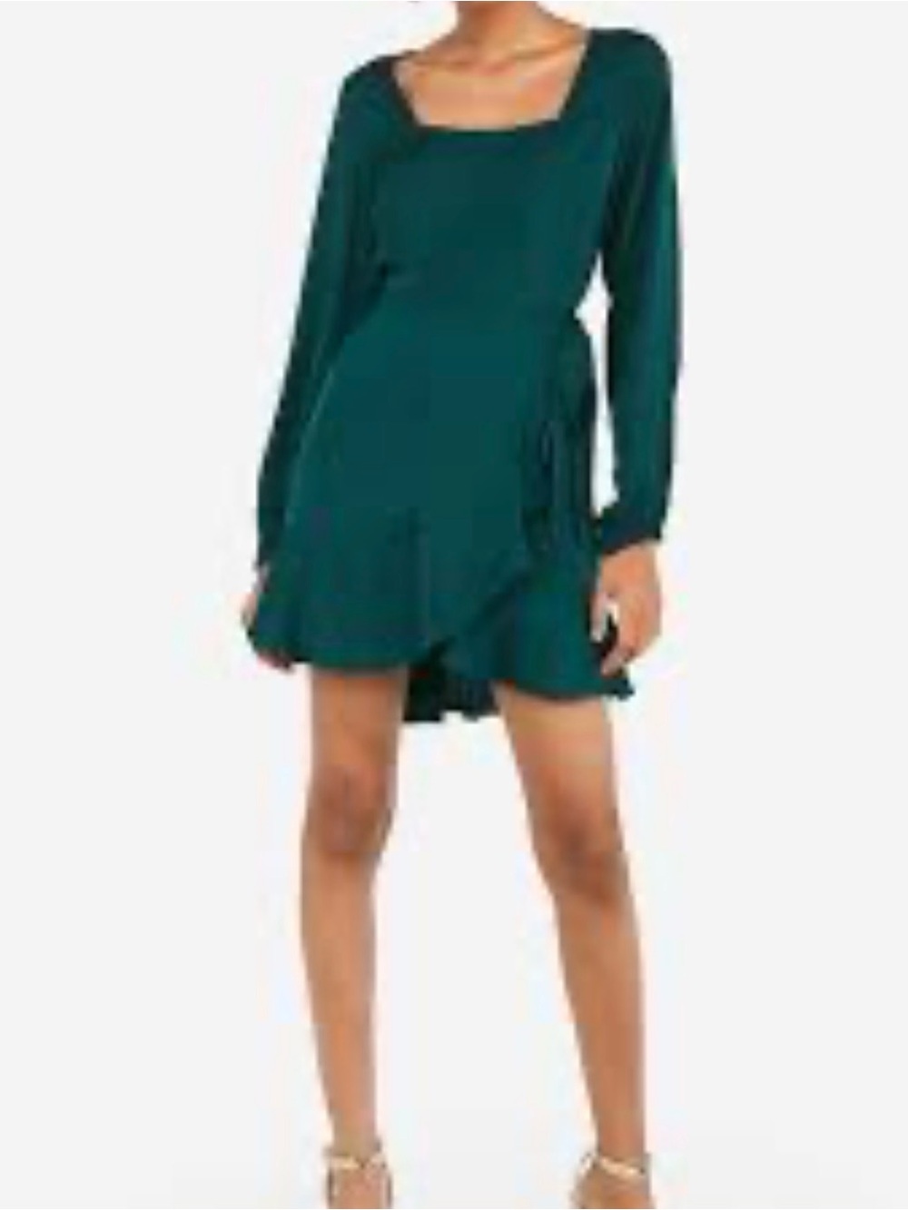 Express Emerald Green Long-Sleeve Square-Neck Mini Dress